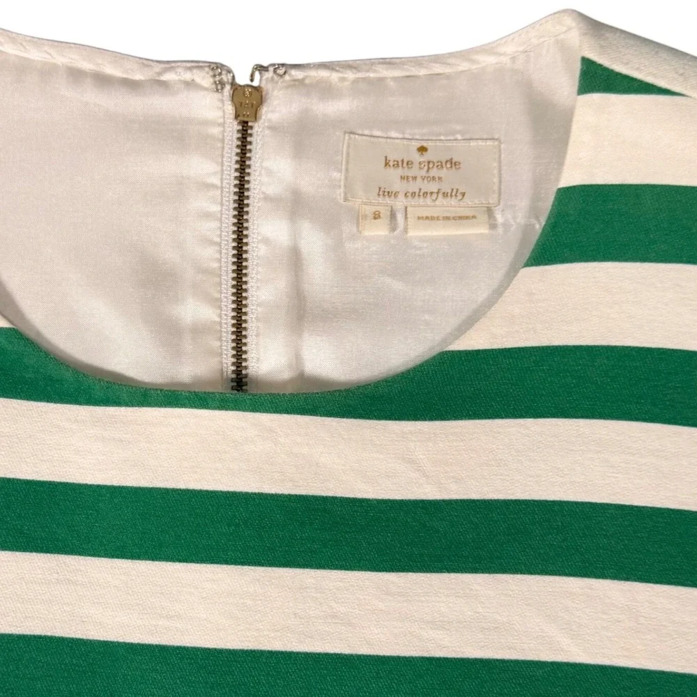 Kate Spade Green White Striped Silk Blend‎ High Low Blouse Top Size 8